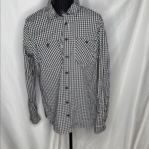 Duluth Trading Co Black and White Gingham Women's Button Down Shirt